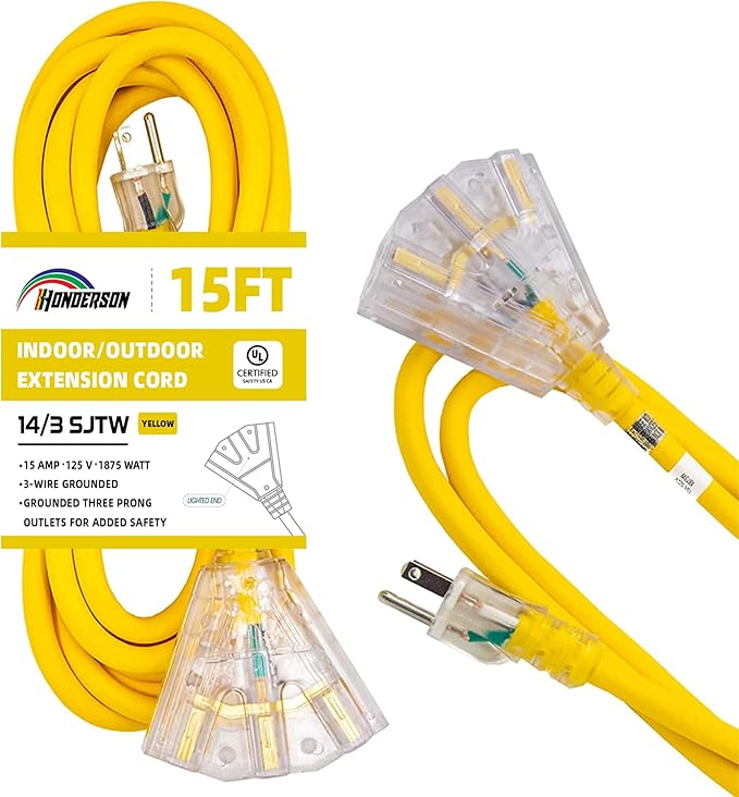 3-Outlets Indoor Outdoor Extension Cord Weatherproof by HONDERSON