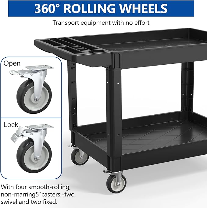 550LBS Utility Cart, 2-Tier 46x25 Inch Utility Cart - Image 5