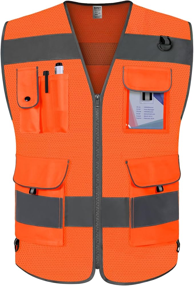 TCCFCCT Mesh Hi Vis Vest 9 Pockets High Visibility Reflective Safety Vest by TCCFCCTPROFESSIONALSAFETYSOLUTIONS