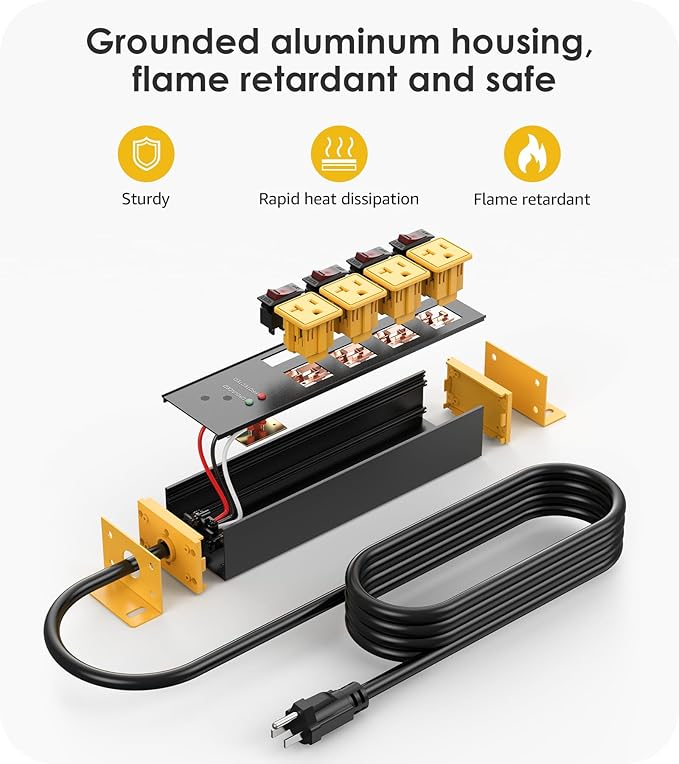 CCCEI Heavy Duty Surge Protector Power Strip 20 Amp Individual Switches. 10FT - Image 6