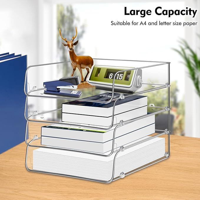 Stackable Paper Trays, 4 Tier Desk File Organizer, Document Letter Tray - Image 5
