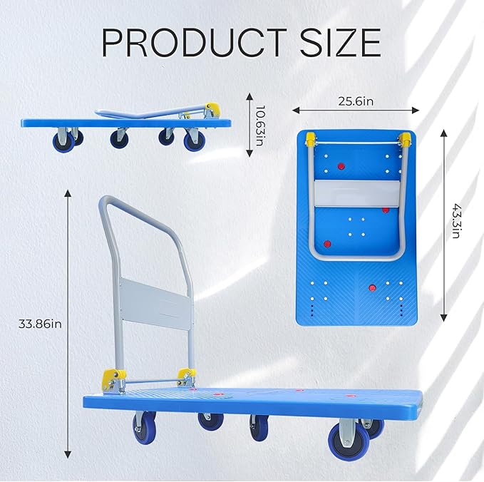 Doppy Flatbed Cart, 1320lbs Heavy Duty Capacity Platform Hand Truck 360 Degree - Image 2