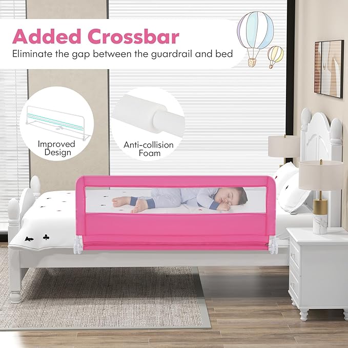 BABY JOY Bed Rails for Toddlers, Swing Down Bed Guard w/Safety Straps, Folding - Image 5