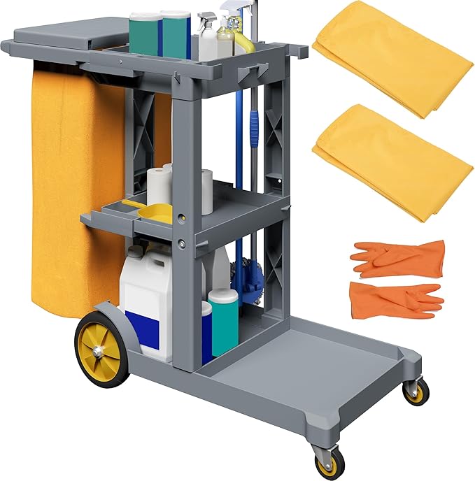 YITAHOME Janitorial Cart, Cleaning Carts on Wheels, 3-Shelf Commercial by YITAHOME
