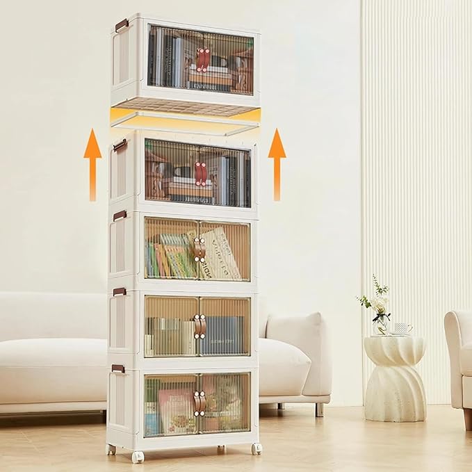 4 Tier Plastic Stackable Storage Bins and Boxes Organizer, Foldable Containers - Image 7