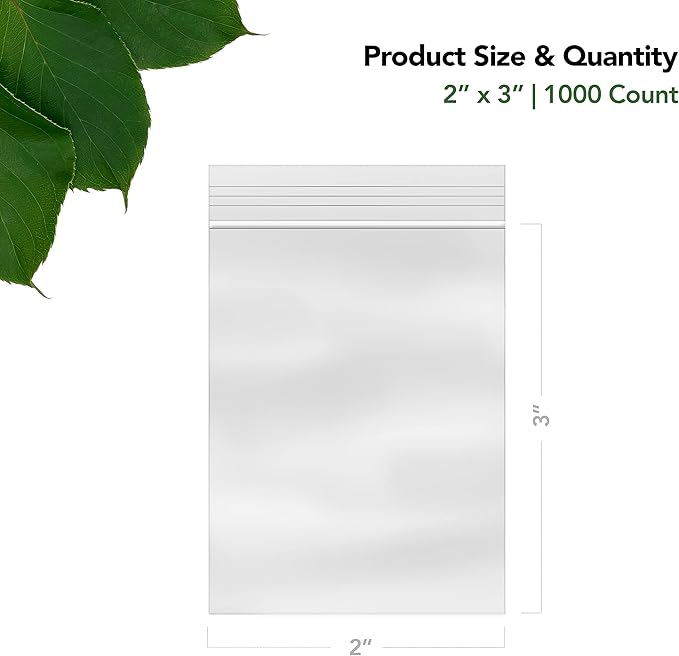 2 x 3 Inch Resealable Plastic Bags 1000 Pack — Clear Reclosable Mini Bags - Image 2