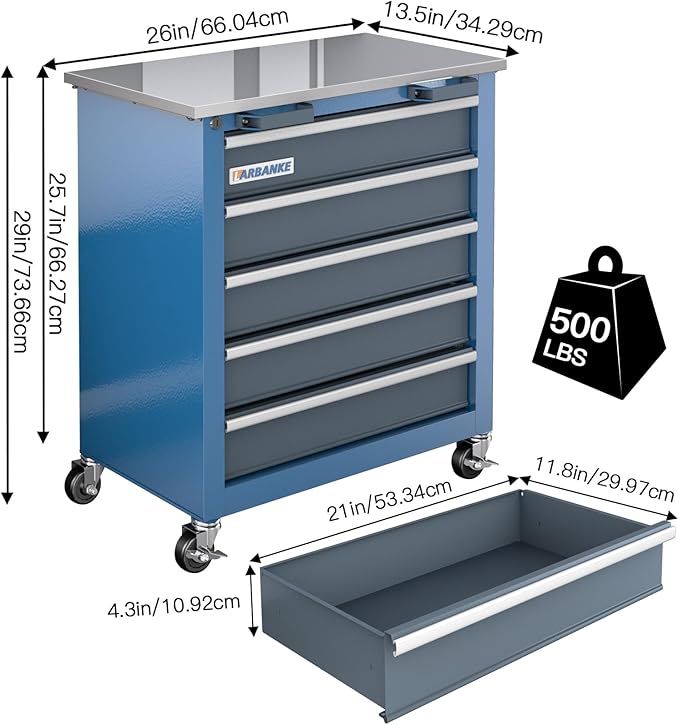 LARBANKE 5-Drawer Tool Chest, Rolling Tool Chest - Image 3