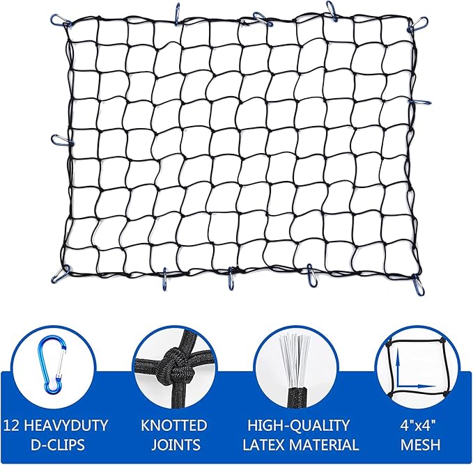 Amiss 3' x4' Stretches to 6' x 8' Truck Cargo Net, Roof Rack Cargo Net - Image 3