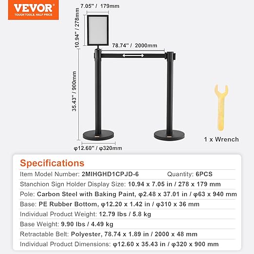 VEVOR Crowd Control Stanchions, Carbon Steel Baking Painted Stanchion Queue Post - Image 7