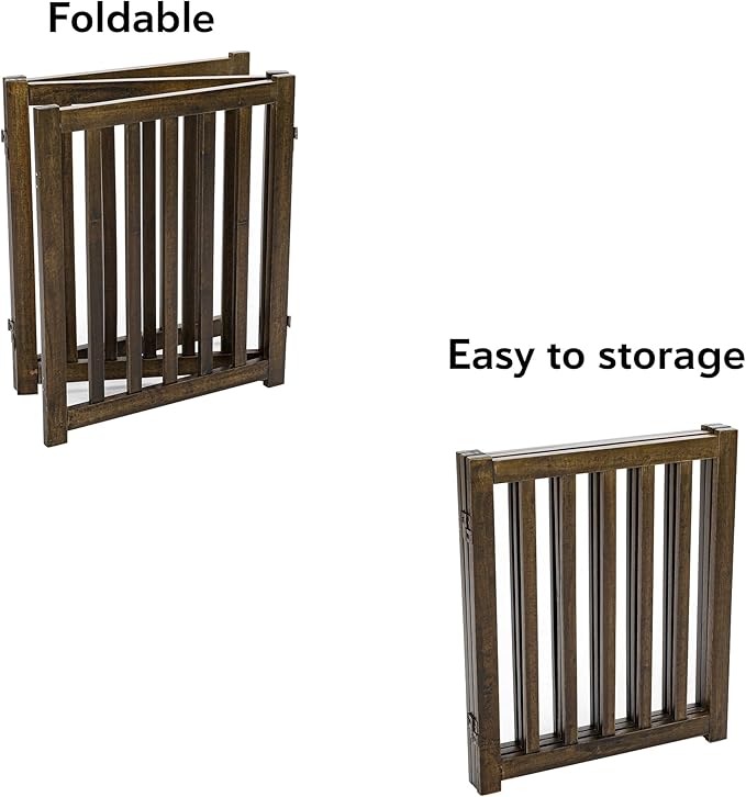 LZRS 3-Panel Wooden Free Standing Foldable Dog Gate Indoor – 24" High, - Image 4