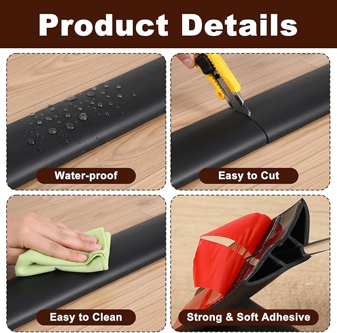 16.4 FT Floor Cord Cover, Self Adhesive Cord Hider, Hide Electric Wire on Carpet - Image 3