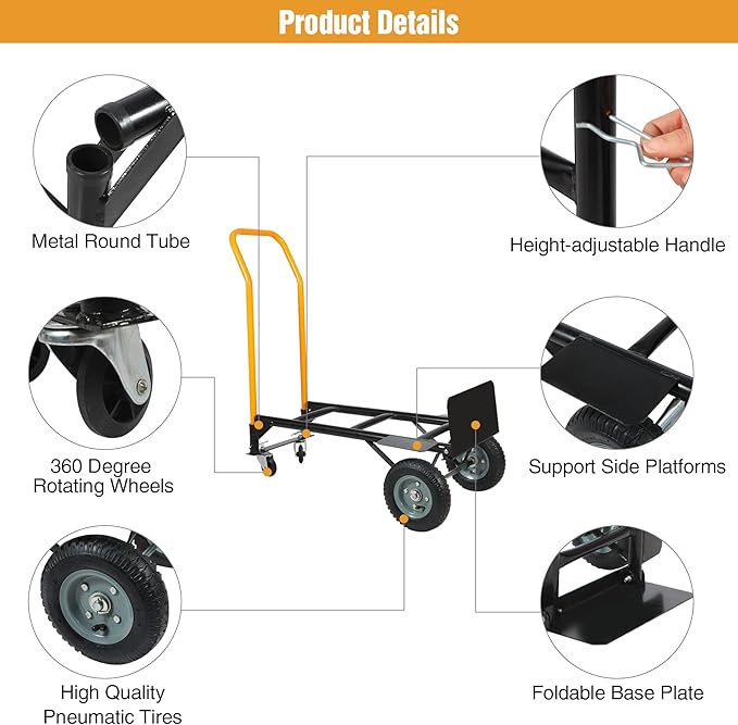 RedSwing 2 in 1 Convertible Hand Truck, Portable Utility Dolly Cart - Image 3