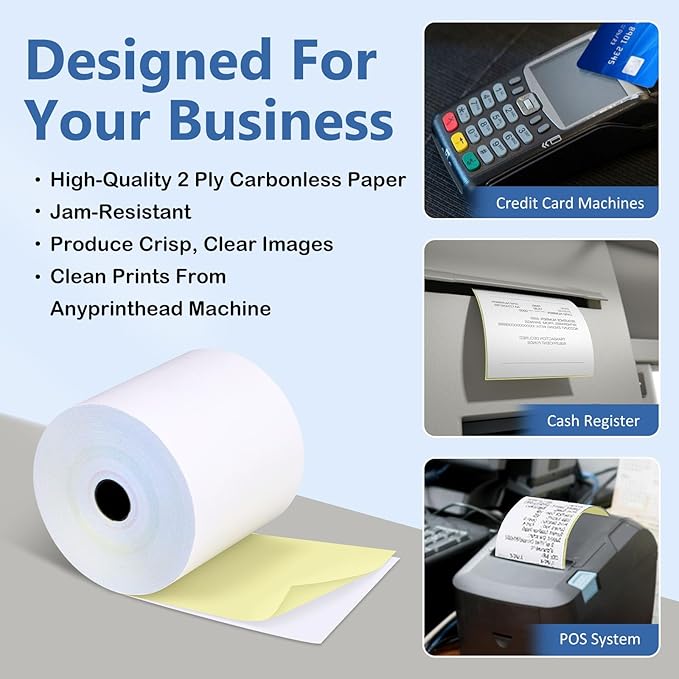 2 Ply Carbonless Rolls 3" X 95 Feet White/Canary Receipt Paper - Image 2