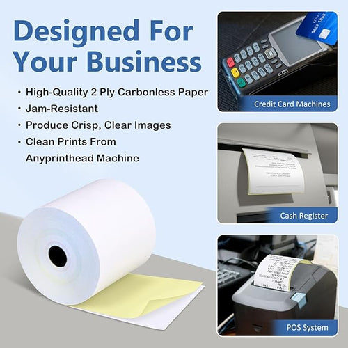 2 Ply Carbonless Rolls 3" X 95 Feet White/Canary Receipt Paper - Image 2