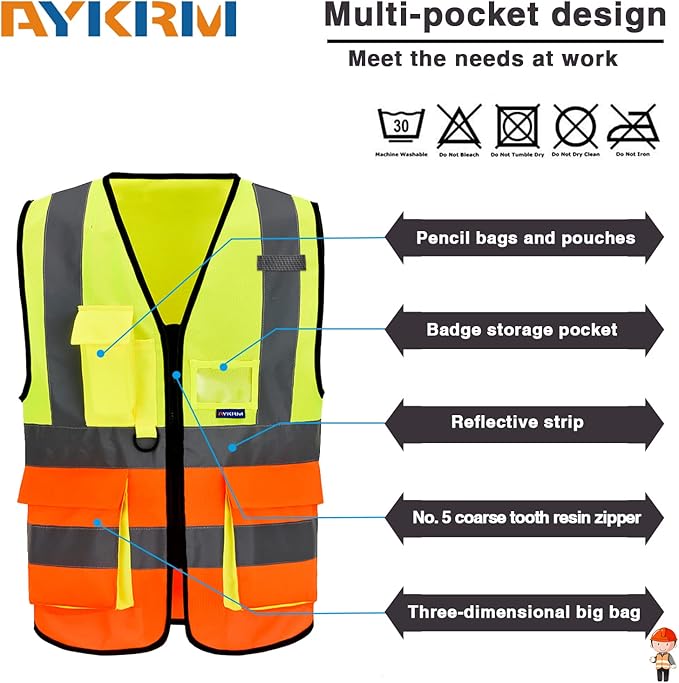 Big and tll Safety Vest with Reflective Strips and Zipper - Image 3