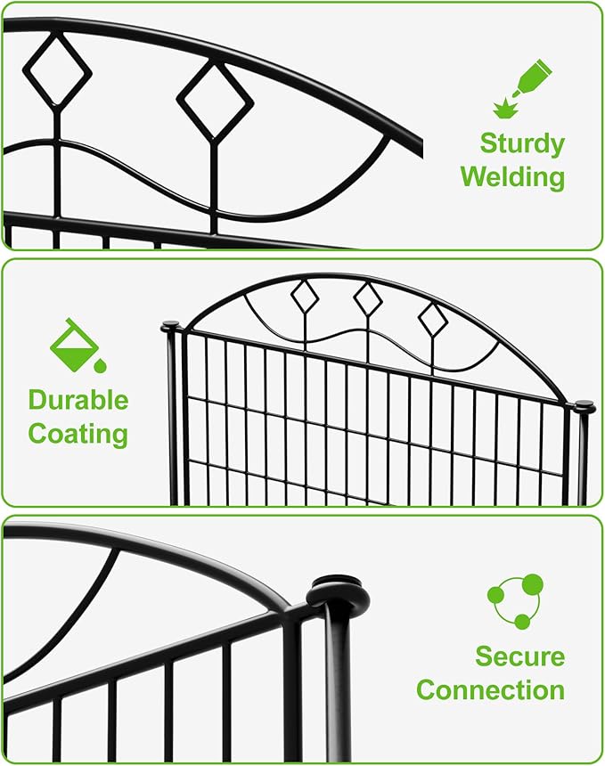 40in Tall 10-Panel Metal Garden Fence - Image 5