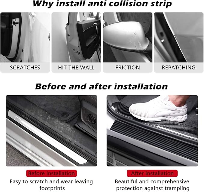 CloudBuyer Universal Car Door Edge Protector, Carbon Fiber 5D Gloss Black Vinyl - Image 2