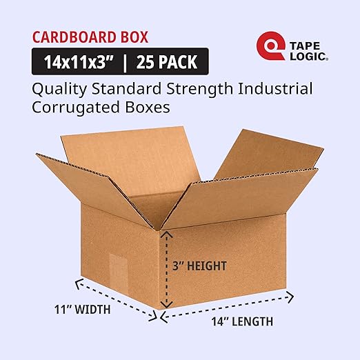 Tape Logic Shipping Boxes Flat 14"L x 11"W x 3"H, Moving and Storage - Image 2