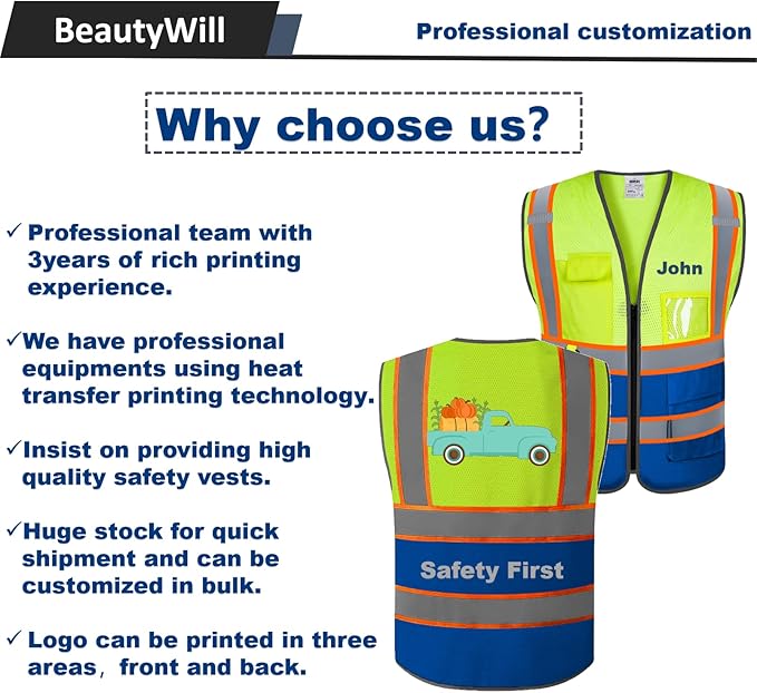 BeautyWill Custom Logo Safety Vest Class2 High Visibility Reflective Vest - Image 5