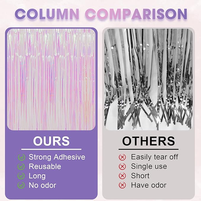 3 Pack 3.3x8.2 Feet Iridescent Transparent Foil Fringe Backdrop Curtains - Image 5
