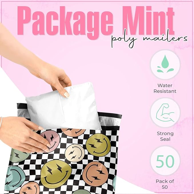 10x13 Poly Mailers – Smiles Checkerboard – Waterproof, Tear-Resistant Shipping - Image 2