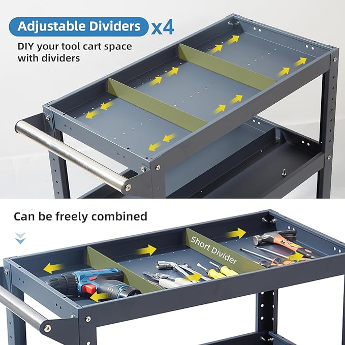 3 Tier Rolling Tool Cart, 500 lbs Capacity, 31.5"x29"x15", Mechanics Cart - Image 3