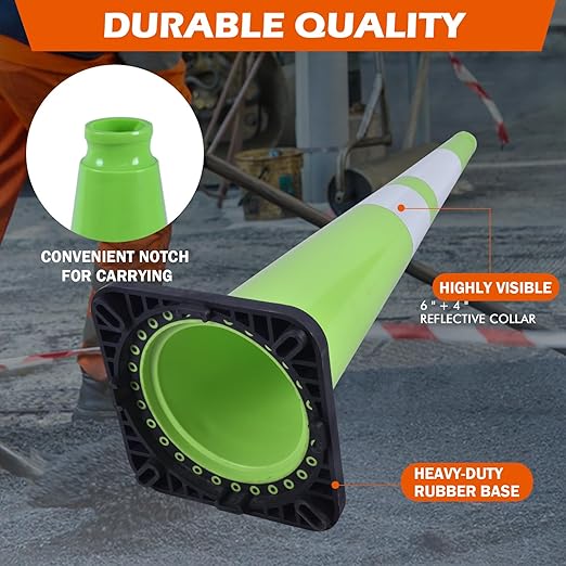 4 Pack 36 Inch Green PVC Traffic Cones Black Base Stable Large Size, Highway - Image 3