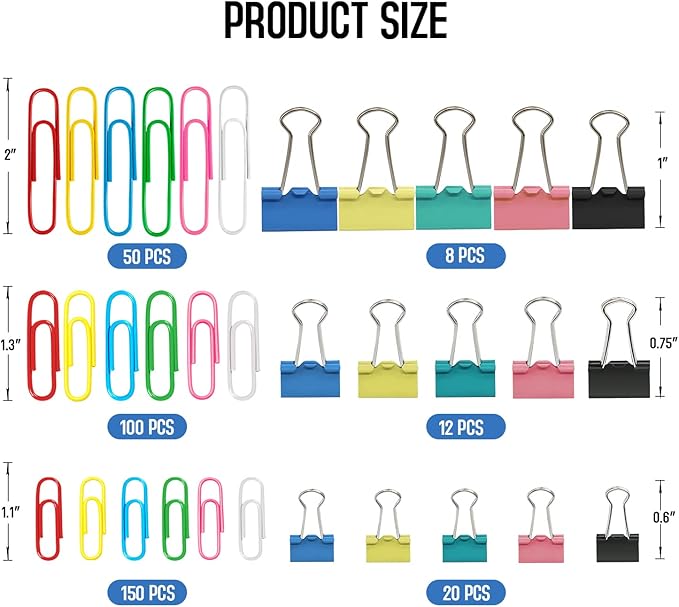Paper Clips Binder Clips, Colored Paperclips Large Medium Small, Binder Clip - Image 3
