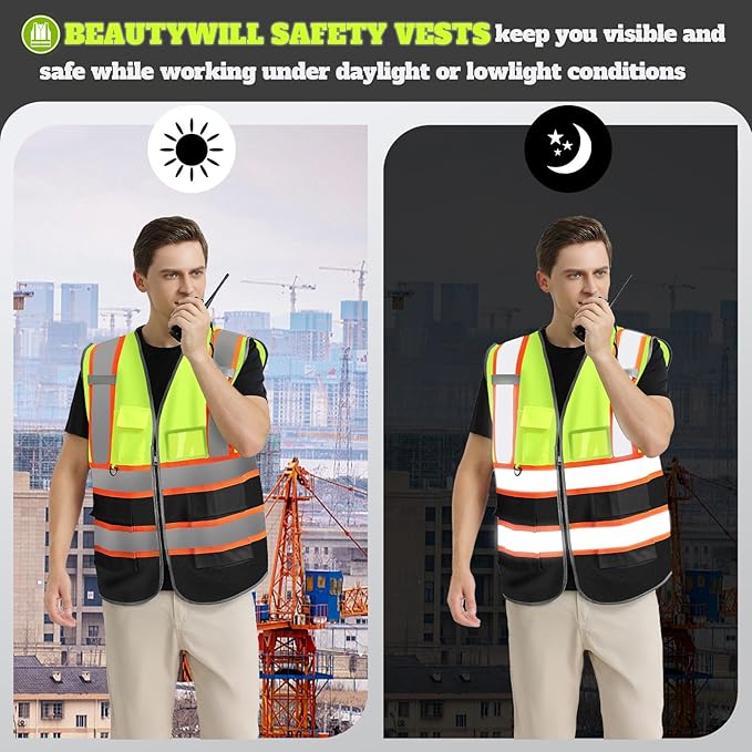 BeautyWill Custom Logo Safety Vest Class 2 High Visibility Reflective Vest - Image 3