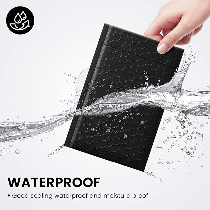 Fuxury Black Bubble Mailers 4x8" 200 Pack Waterproof Padded Envelopes Self Seal - Image 3