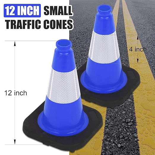 6 Pack 12" Inch Blue PVC Traffic Cones - Image 3