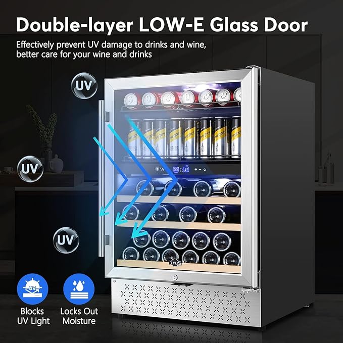 Tylza Wine and Beverage Refrigerator, 24 Inch Dual Zone Wine Fridge Built-in or - Image 2