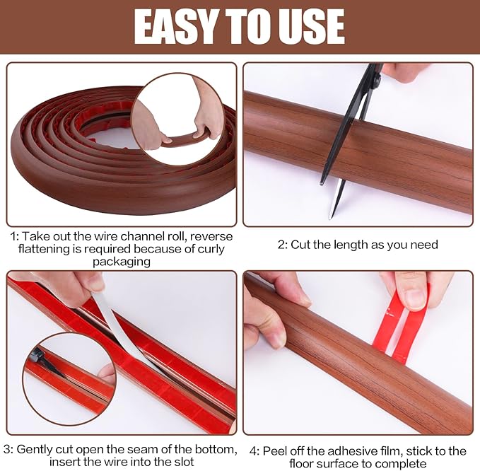Floor Cord Cover Cavity 0.8"x0.37" Self Adhesive Cord Hider, 10FT Low Profile - Image 8