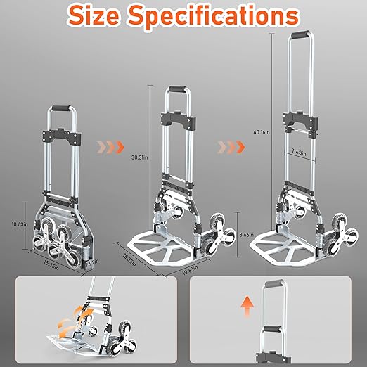 Stair Climbing Cart, 220 LBS Aluminum Stair Climber Dolly, Heavy Duty Folding - Image 6