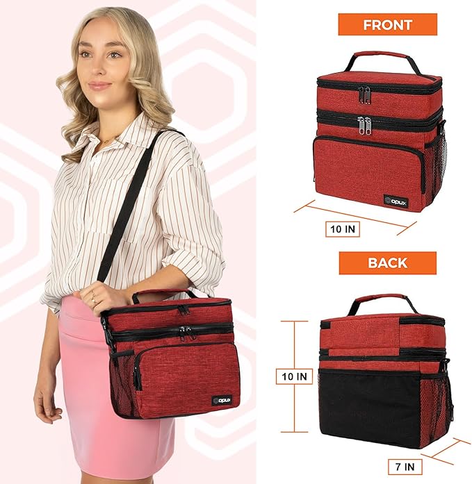 opux Insulated Lunch Bag for Men Women, Large Dual Compartment Cooler Bag - Image 2