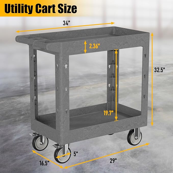 Service Utility Plastic Tool Cart, 34 x 17-Inch Rolling Cart - Image 2