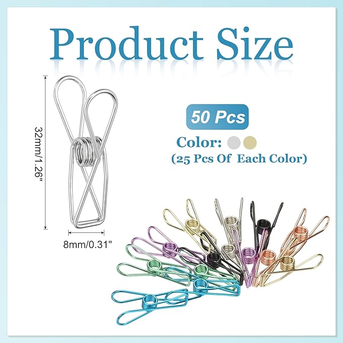 PATIKIL 50Pcs Paper Office Binder Clips, 1.26" Small Metal Wire Hollow Out - Image 2