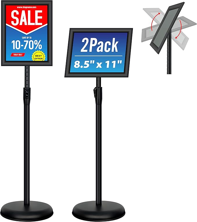 2Pack 8.5x11 Inch Adjustable Pedestal Poster Sign Stand, Heavy Duty Floor by VAIIGO