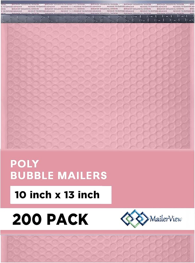 Light Pink 10x13 Inch Poly Bubble Mailers |Self Seal Padded Envelopes by MAILERVIEW