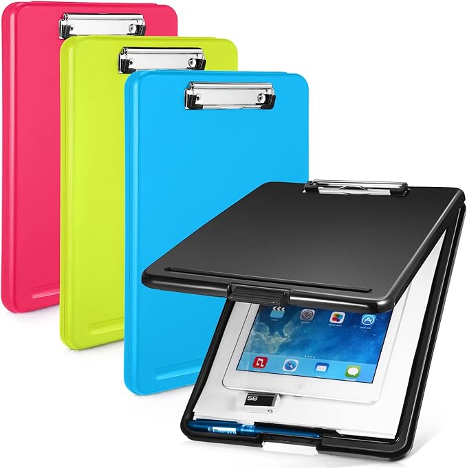 4 Pieces Clipboard with Storage Plastic Storage Clipboard Nursing Foldable Clip by Chinco
