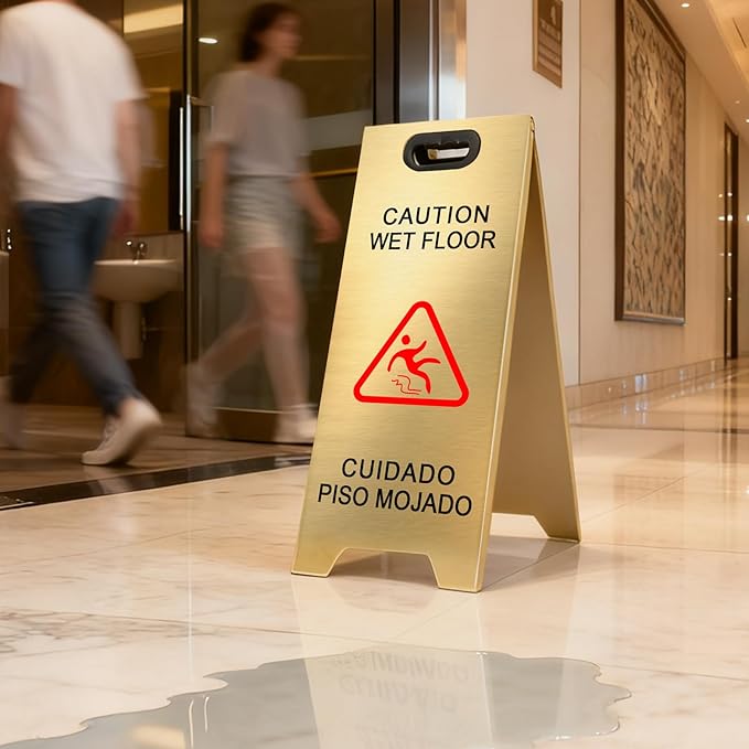 4 Pack Stainless Steel Wet Floor Sign, 24 Inch Caution Wet Floor Sign Portable - Image 7