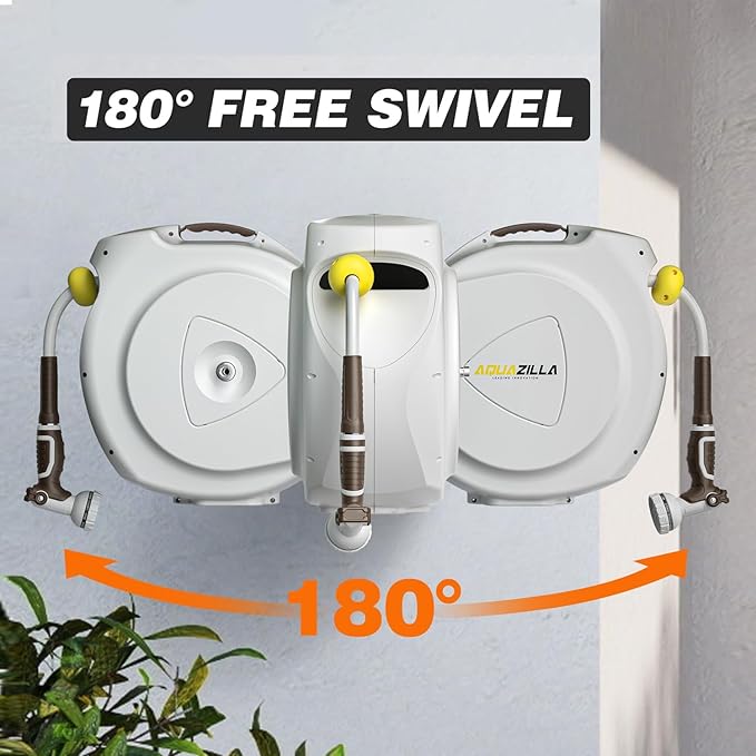 Retractable Garden Hose Reel, 1/2 in 100+6 ft, Heavy Duty Wall Mounted Water - Image 4