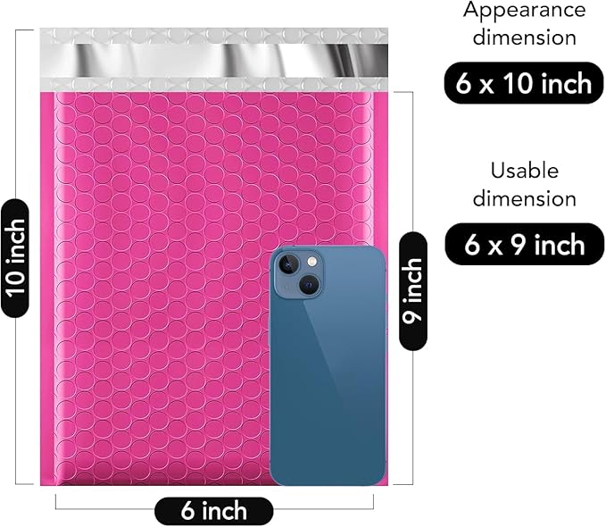 Fuxury Bubble Mailers 6x10" Pink Padded Envelopes 1000Pack Strong Adhesion - Image 2
