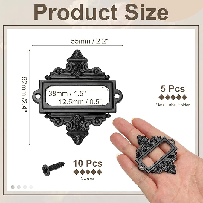 uxcell 5 Pcs Metal Label Holder, 2.2 x 2.4 Inch Small Vintage Card Frame Tag - Image 2