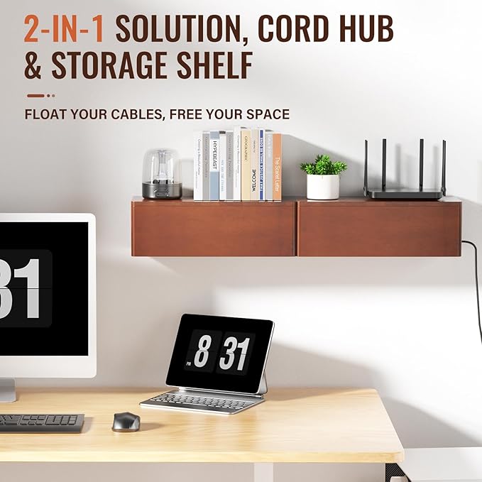 Cinati Large Cable Management Box, 15.8" Wooden Cable Organizer - Image 4