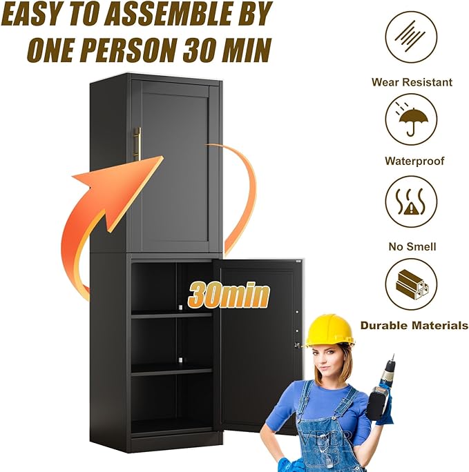 2 Door Metal Locker Cabinet, 19.7’’W Narrow Vertical Steel Storage Cabinet - Image 5