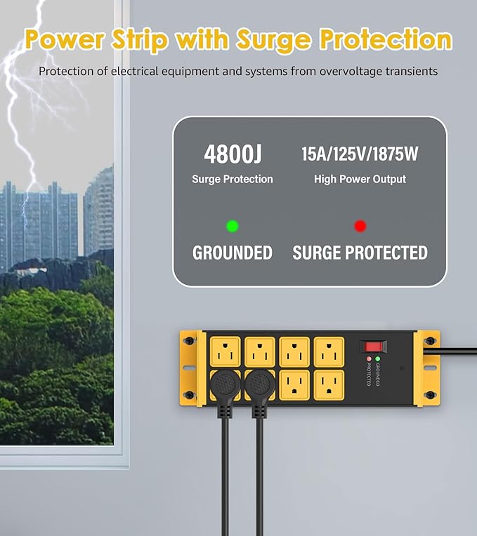 HHSOET 2 Pack Heavy Duty Power Strip 8 Outlets, Metal Wall Mount Outlet Strip - Image 4