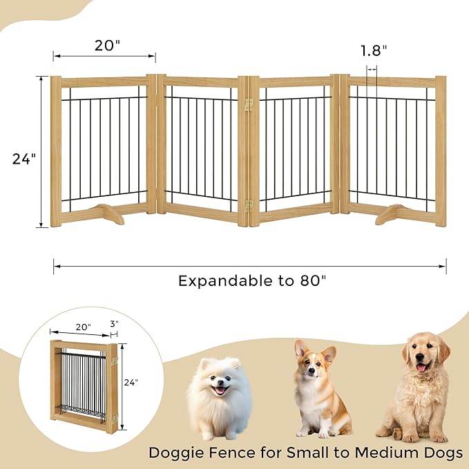 Wire Dog Gate Solid Wood Frame, Anti-Chewing, Indoor Freestanding Pet Gate - Image 2