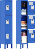 3 Tier Metal Lockers for Employees 66" Blue Storage Locker by OPTYMIRA