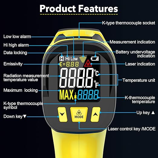 Infrared Thermometer Gun, Digital Laser Thermometrer Temperature Gun - Image 7
